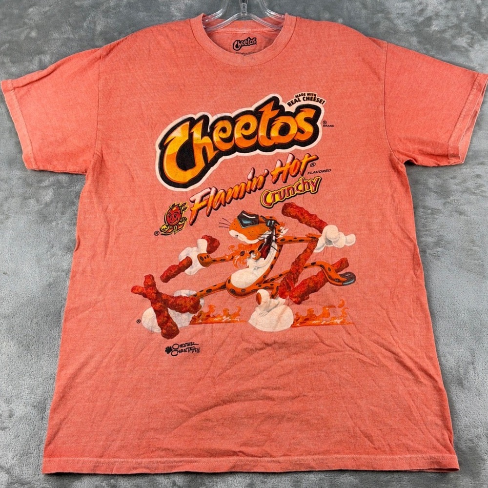 Cheetos Flamin Hot Crunchy Chester Cheetah Graphic T-Shirt Orange Small